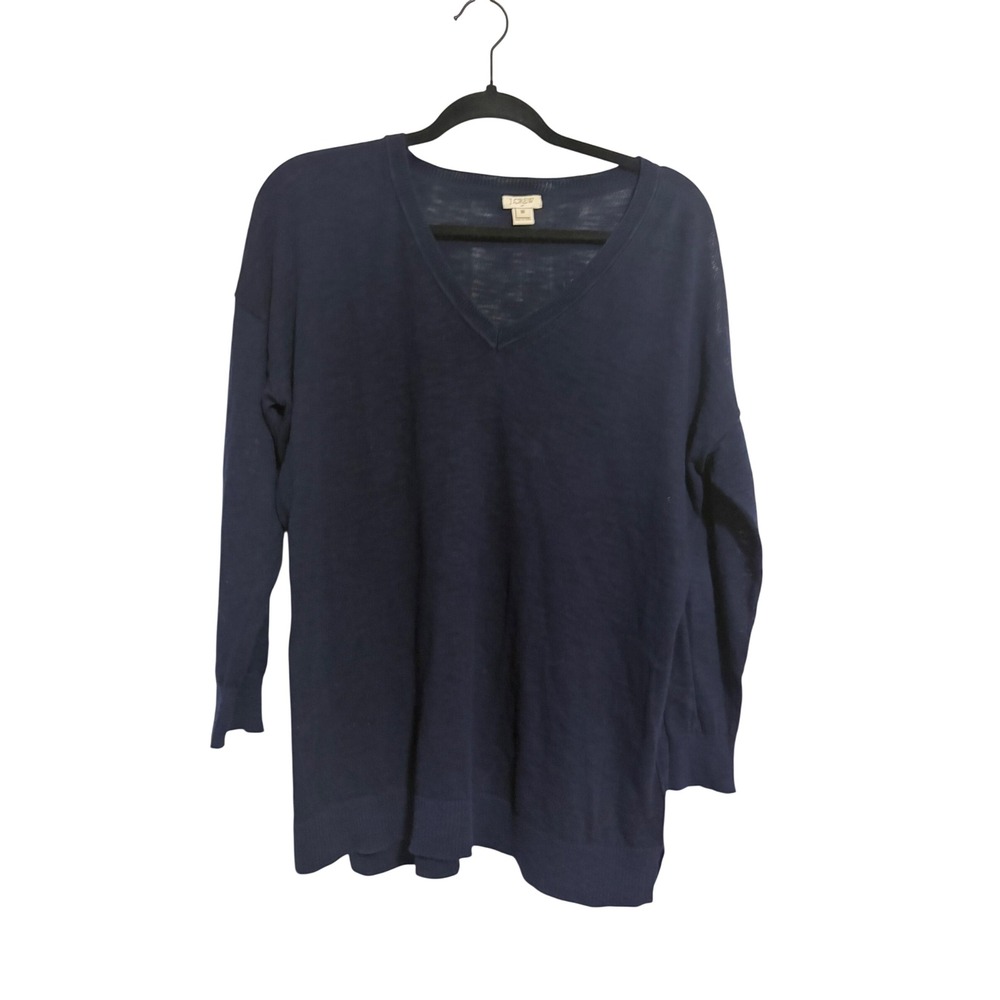 J.Crew Sweater V-Neck Navy Blue Lightweight Cotton Relaxed Fit M Preppy Minimal